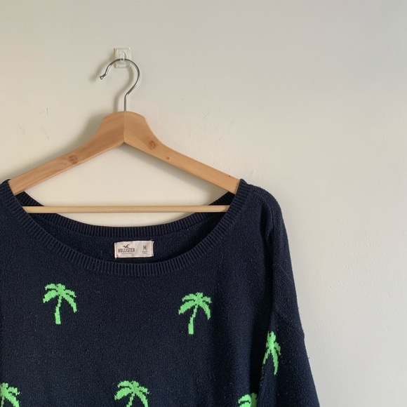 Hollister Sweaters - Hollister Navy & Neon Green Palm Tree Sweater
